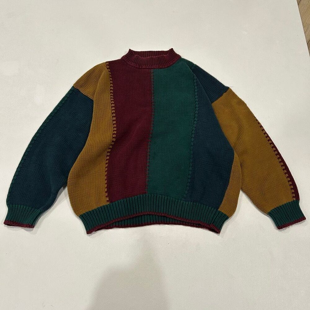 Vintage BASIX Fenn Wright & Manson Colorblock Sweater 100% Cotton Made in Hong K